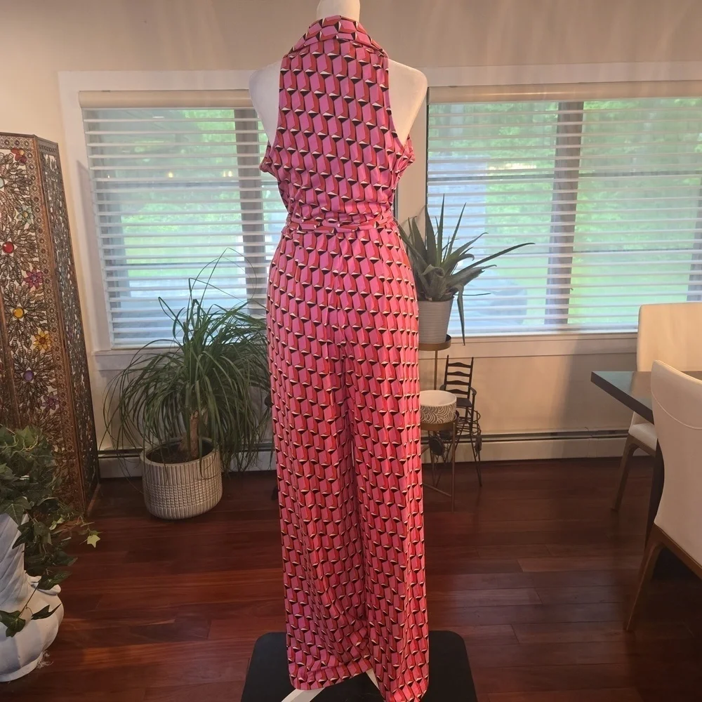 NWT Diane Von Furstenburg x Target V Neck Faux Wrap Geo Print Jumpsuit Pink XS